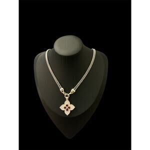 Two Tone Red Accent Crystal Pave Pendant Necklace